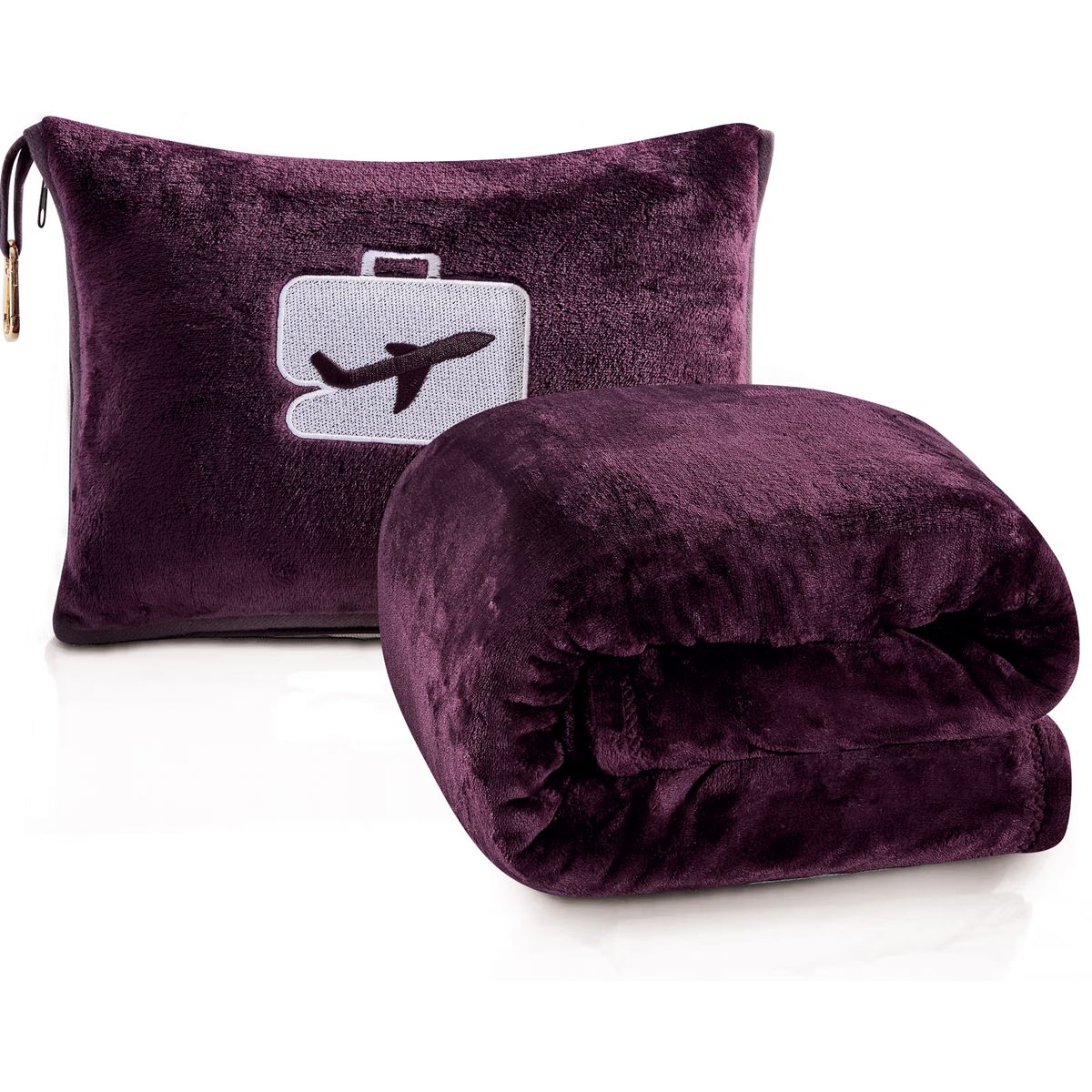 COMFORT FLY 2-in-1 Travel Pillow & Blanket (1- or 2-Pack) - Plum-2 Pack
