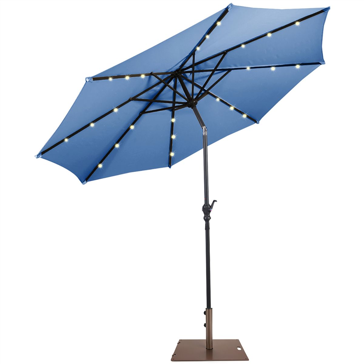 10-foot Outdoor Patio Umbrella with Solar Lights and Stand - Umbrella 50LB Stand BL