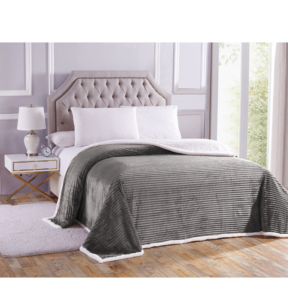 Sheradian Reversible Corduroy Sherpa Blanket - Queen - Grey