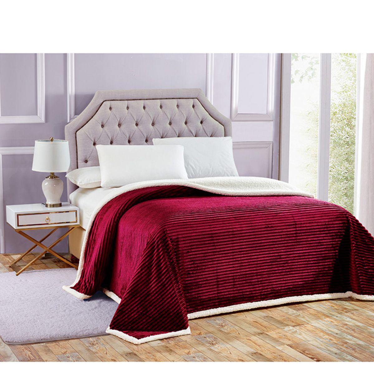 Sheradian Reversible Corduroy Sherpa Blanket - Queen - Burgundy
