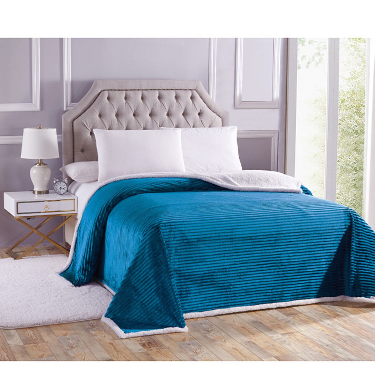 Sheradian Reversible Corduroy Sherpa Blanket - King - Teal