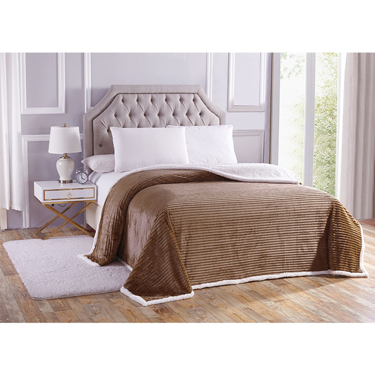 Sheradian Reversible Corduroy Sherpa Blanket - King - Taupe