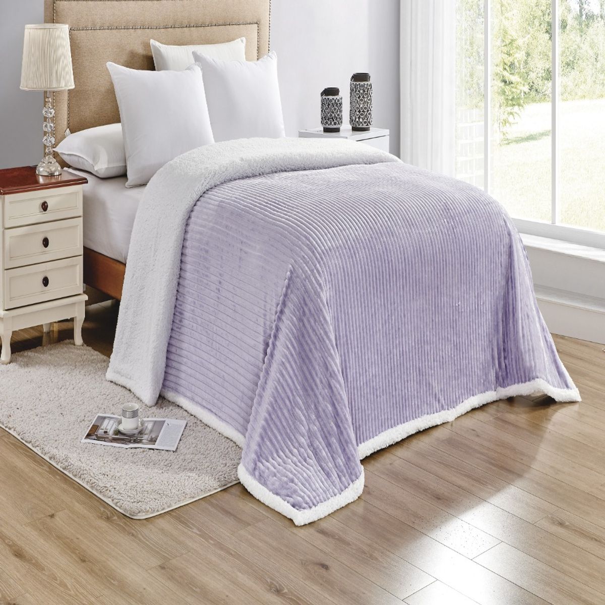 Sheradian Reversible Corduroy Sherpa Blanket - Queen-Lilac