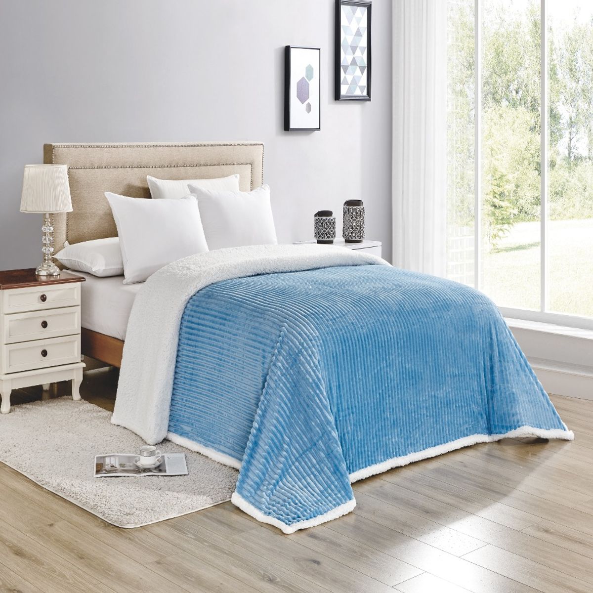 Sheradian Reversible Corduroy Sherpa Blanket - King-Lt. Blue