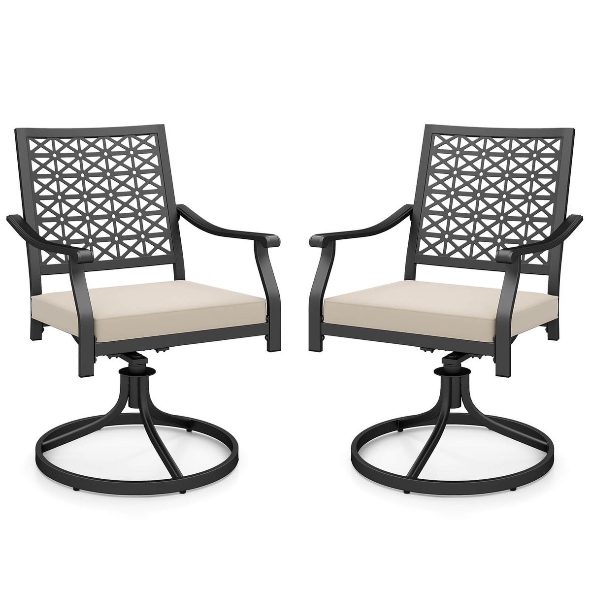 Photos - Chair Costway Outdoor Swivel with Padded Cushions - 2 -Pack -Beige HCST06920