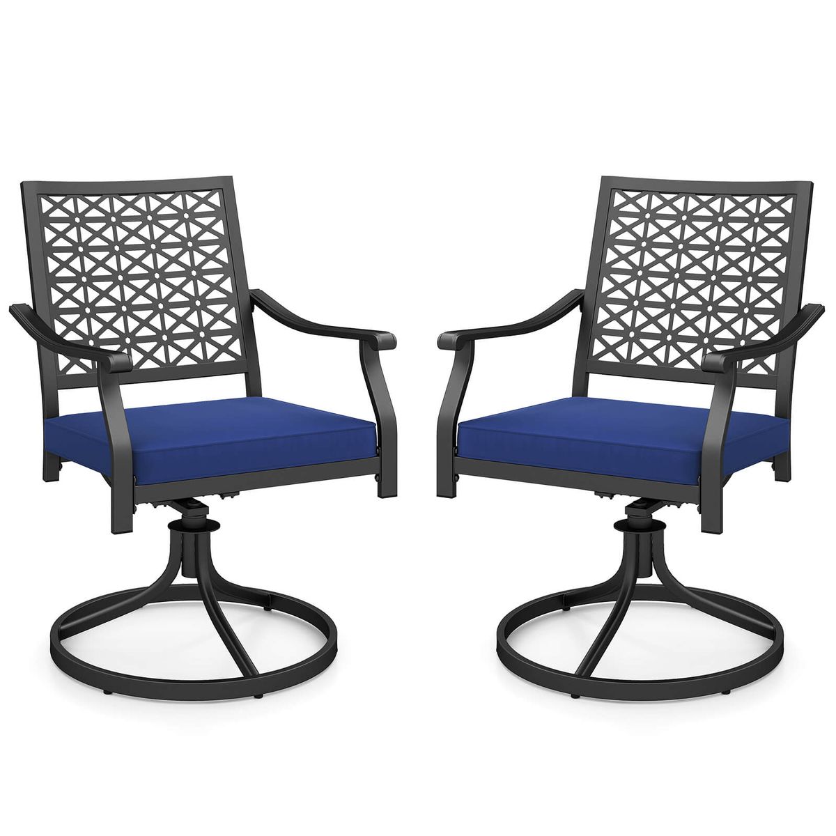 Outdoor Swivel Chairs with Padded Cushions - 2-Pack Chairs-Navy