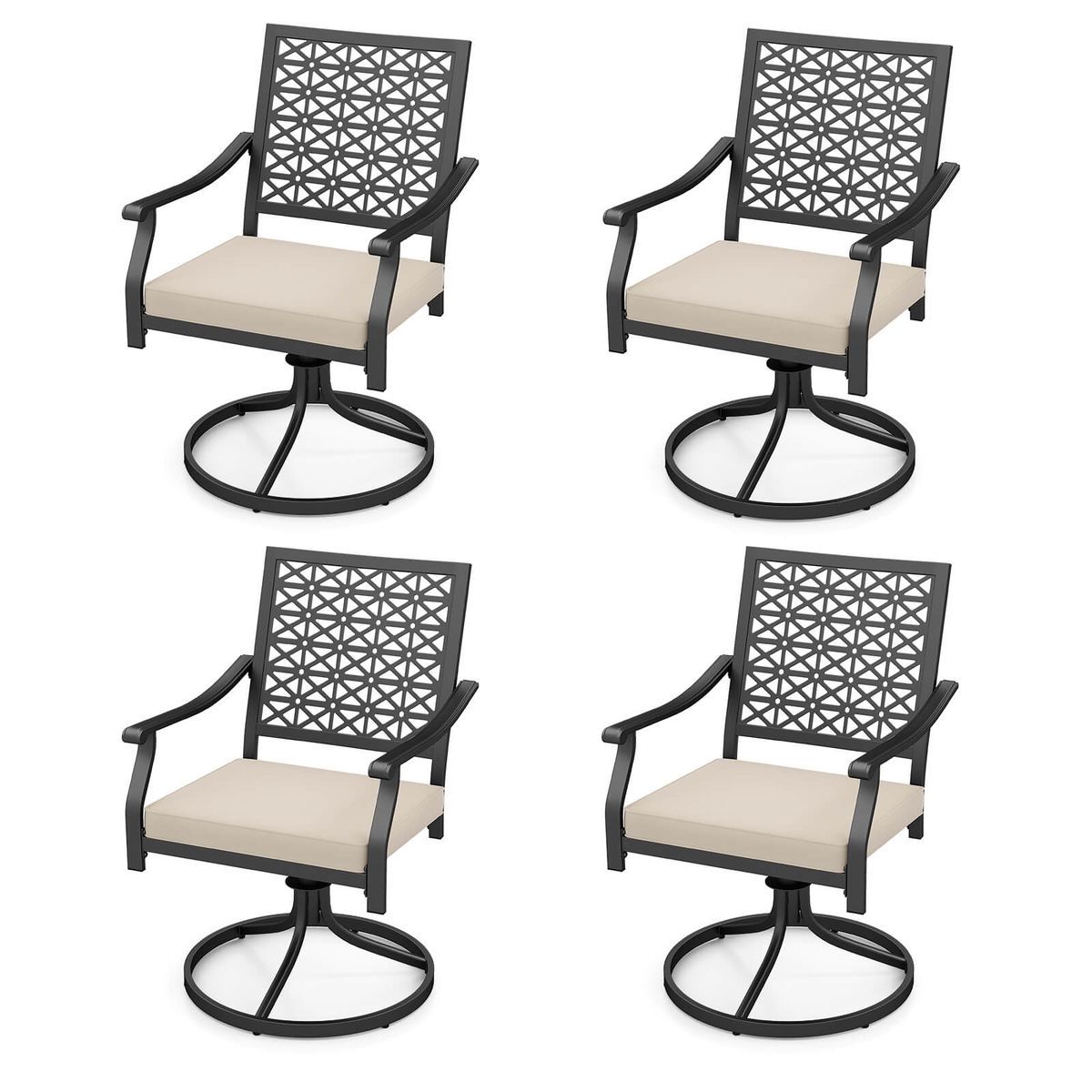 Outdoor Swivel Chairs with Padded Cushions - 4-Pack Chairs-Beige