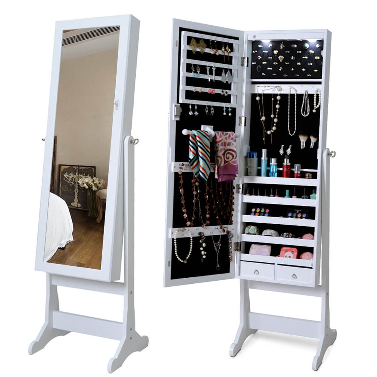 Photos - Wardrobe Costway Lockable Mirrored Jewelry Cabinet Armoire Organizer - Mirrored Jewelry Cabinet-White HCST04723