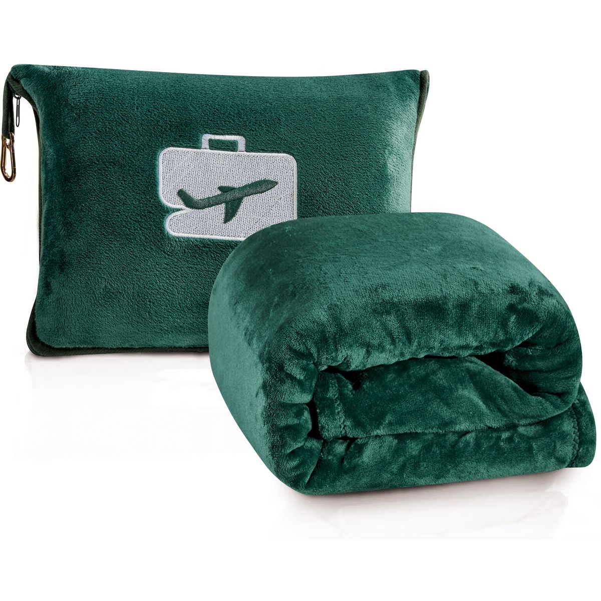 Comfort Fly 2in1 Micro Plush Travel BlanketPillow with Pouch  Green