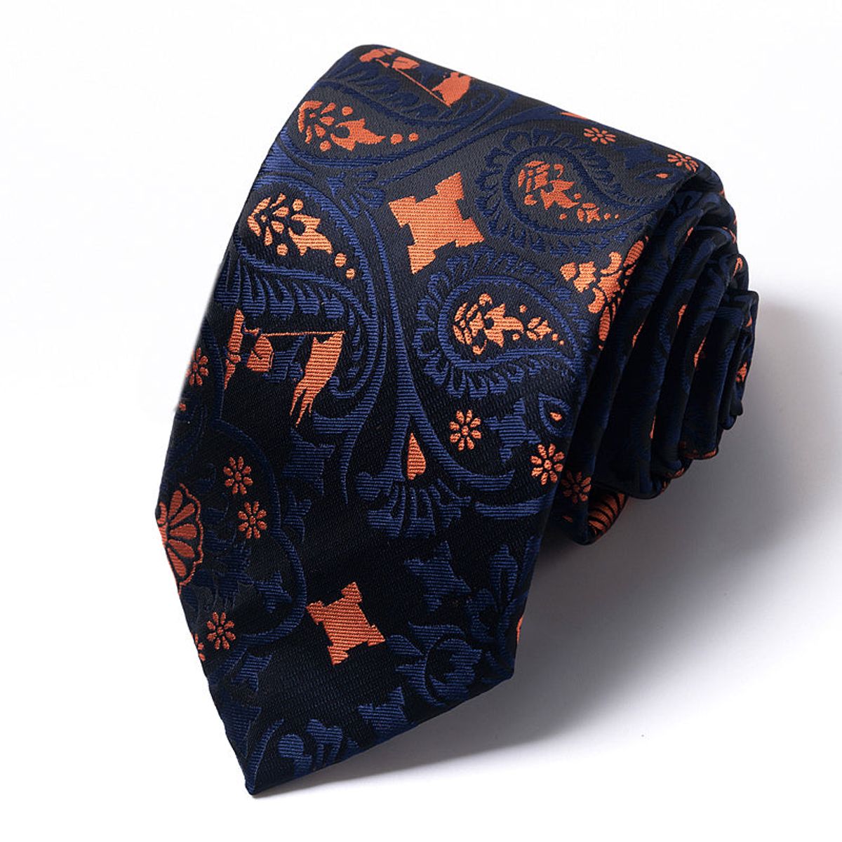 Formal Classic Patterned Tie - Midnight Paisley Orange