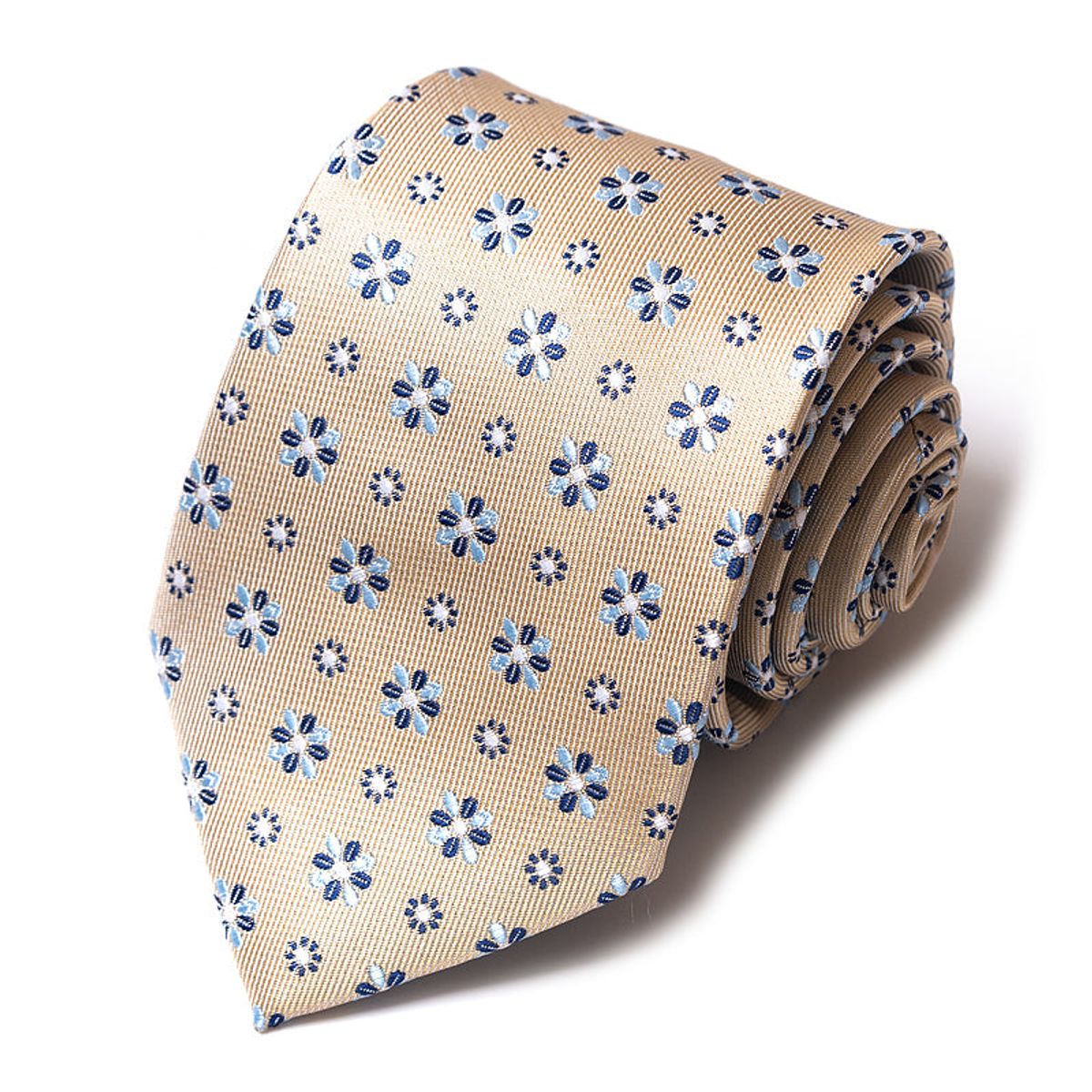 Formal Classic Patterned Tie - Sand Gold Blue Petals