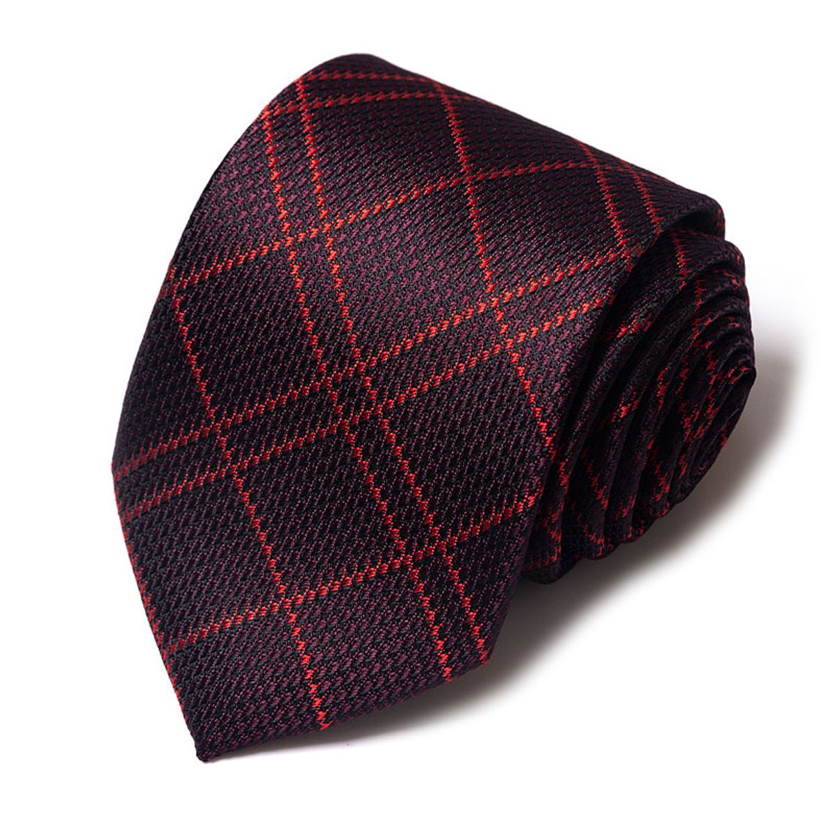 Formal Classic Patterned Tie - Deep Charcoal & Crimson Plaid