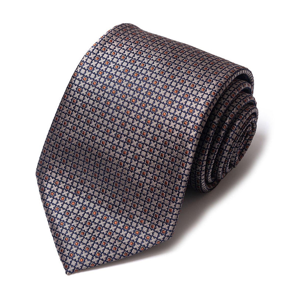 Formal Classic Patterned Tie - Bronze with Navy Grid