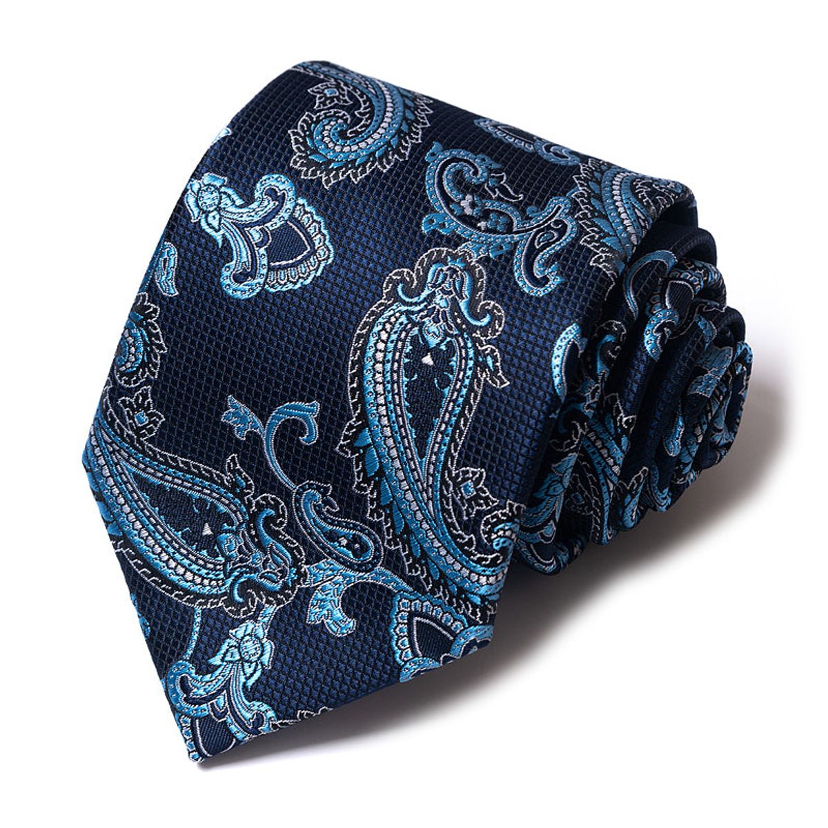 Formal Classic Patterned Tie - Midnight Blue with Aqua Paisley