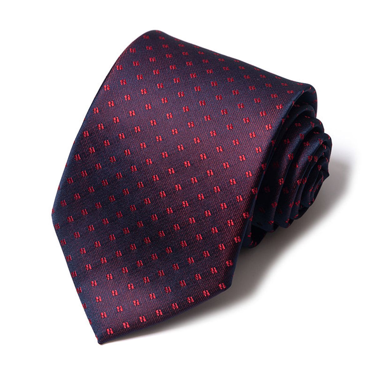 Formal Classic Patterned Tie - Deep Navy with Crimson Dots