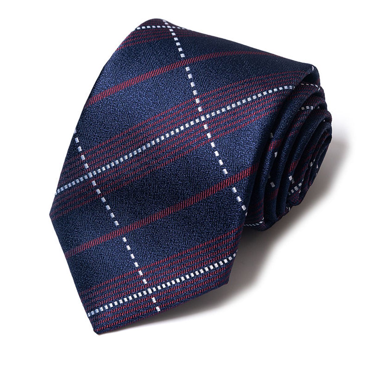Formal Classic Patterned Tie - Midnight Navy Burgundy & Silver Stripes