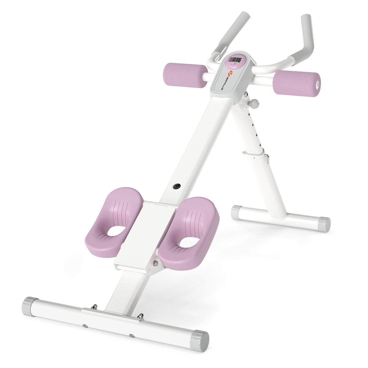 Adjustable Abdominal Trainer with Elbow Support Knee Protection and Lcd Monitor - White