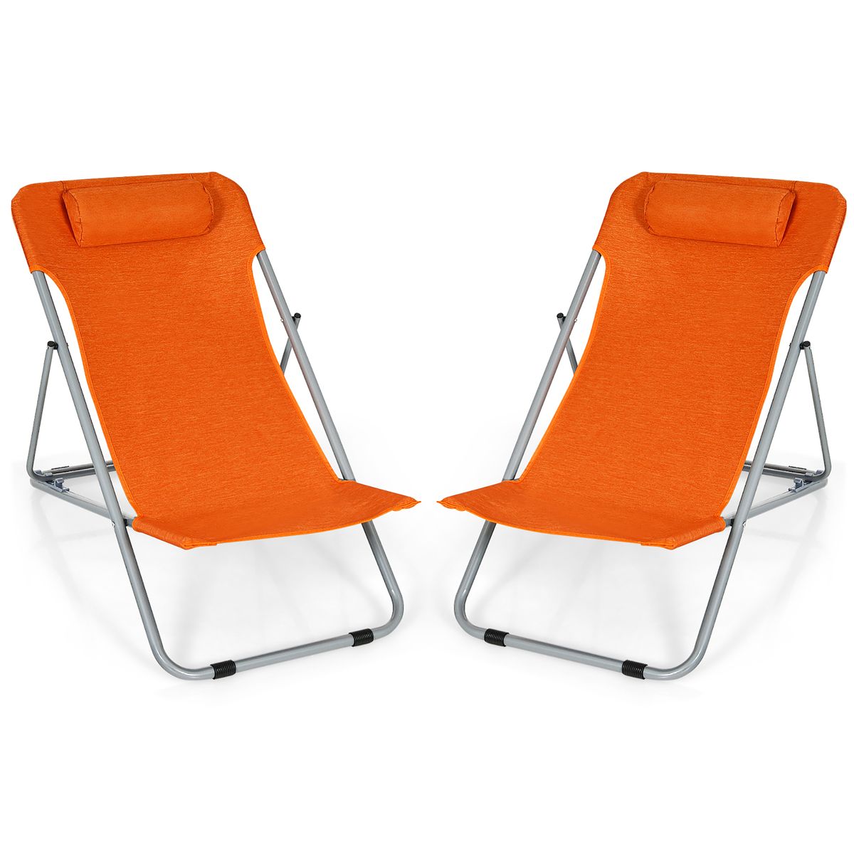 Portable Beach Chair with Headrest and Adjustable Backrest (Set of 2) - Orange