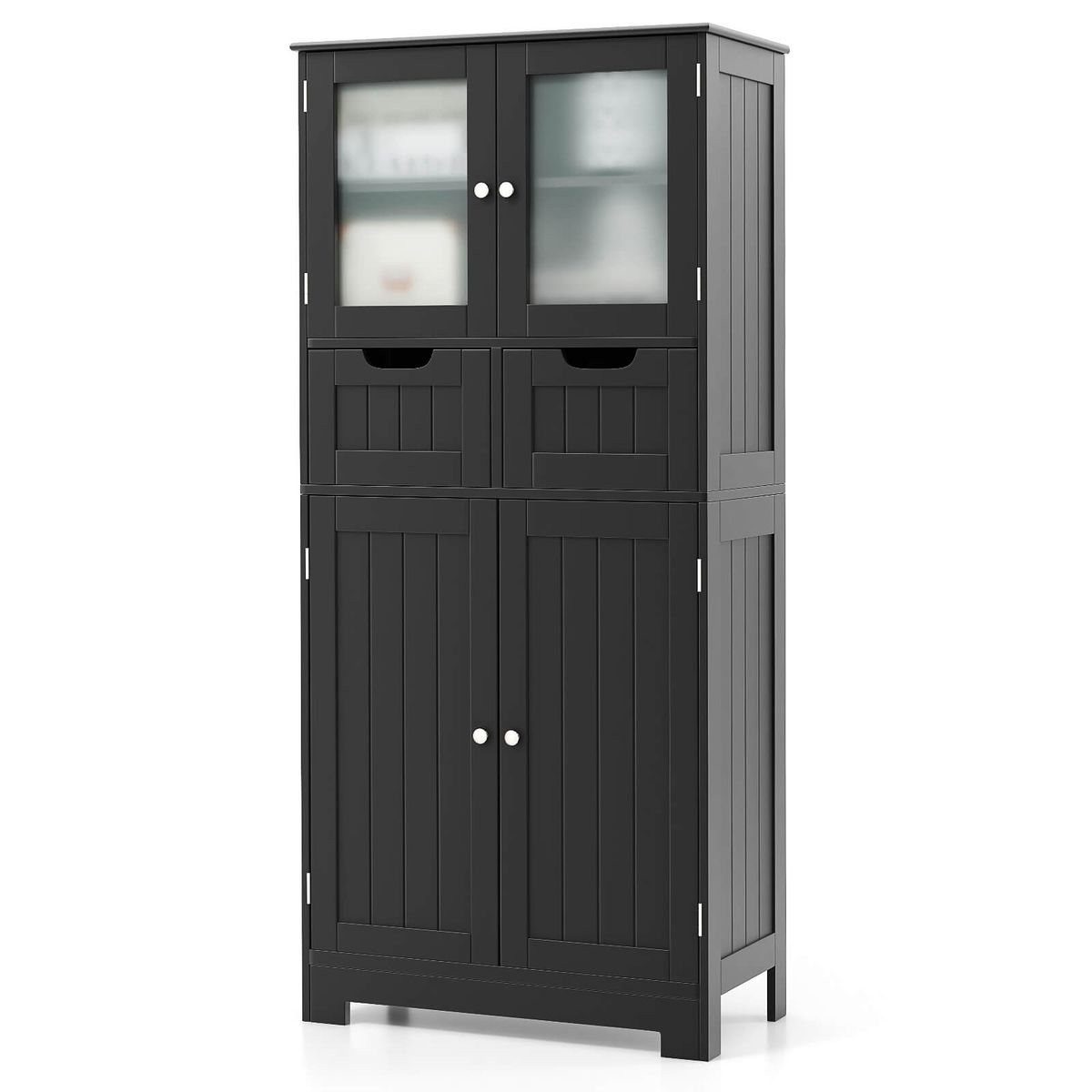 Bathroom Floor Storage Cabinet with 2 Drawers - Cabinet Black