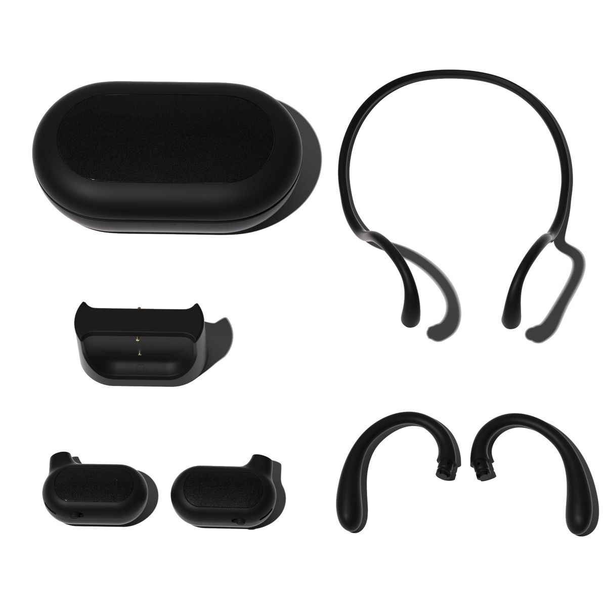 Wireless Earbuds with Interchangeable Neckband and Earhook  - Black