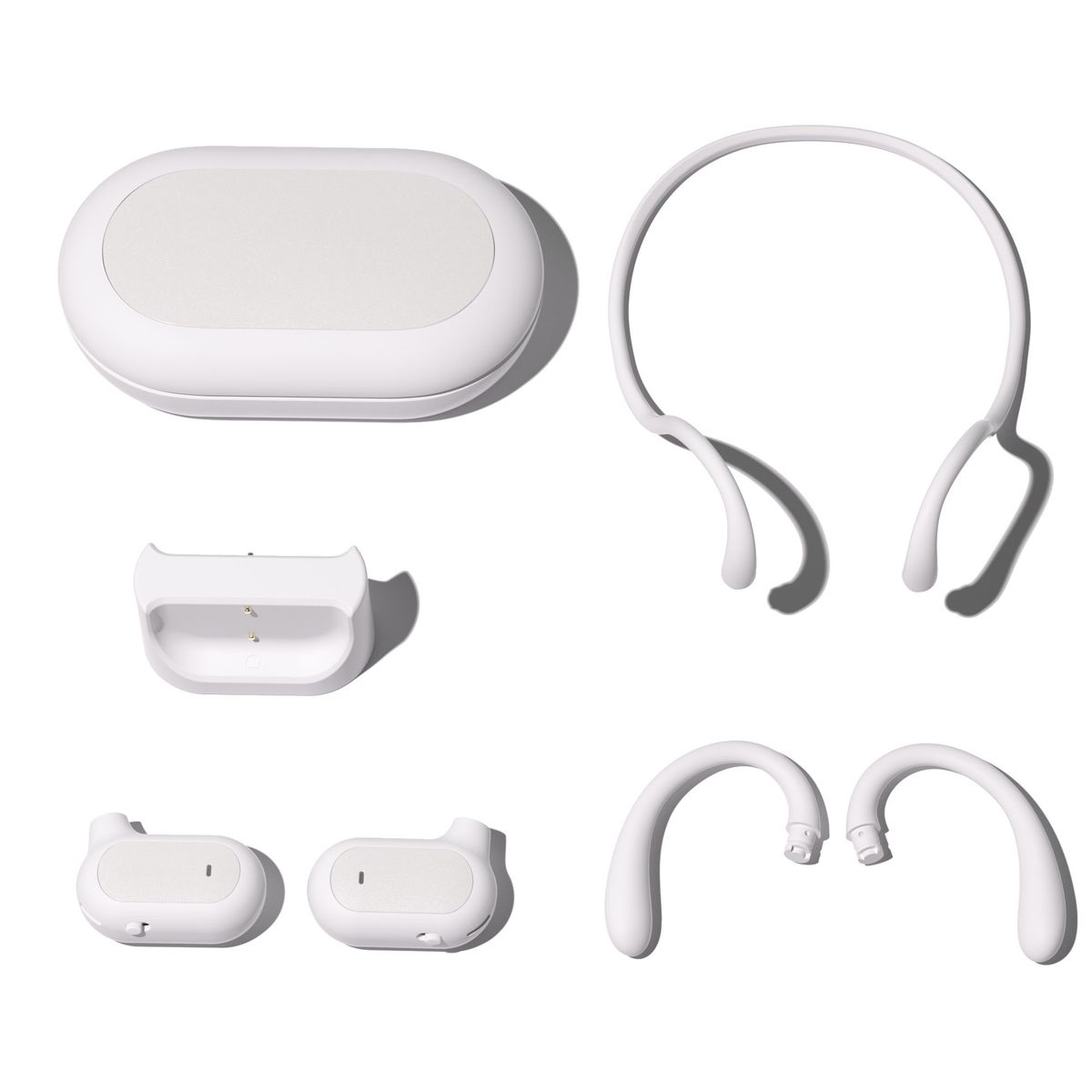 Wireless Earbuds with Interchangeable Neckband and Earhook - White