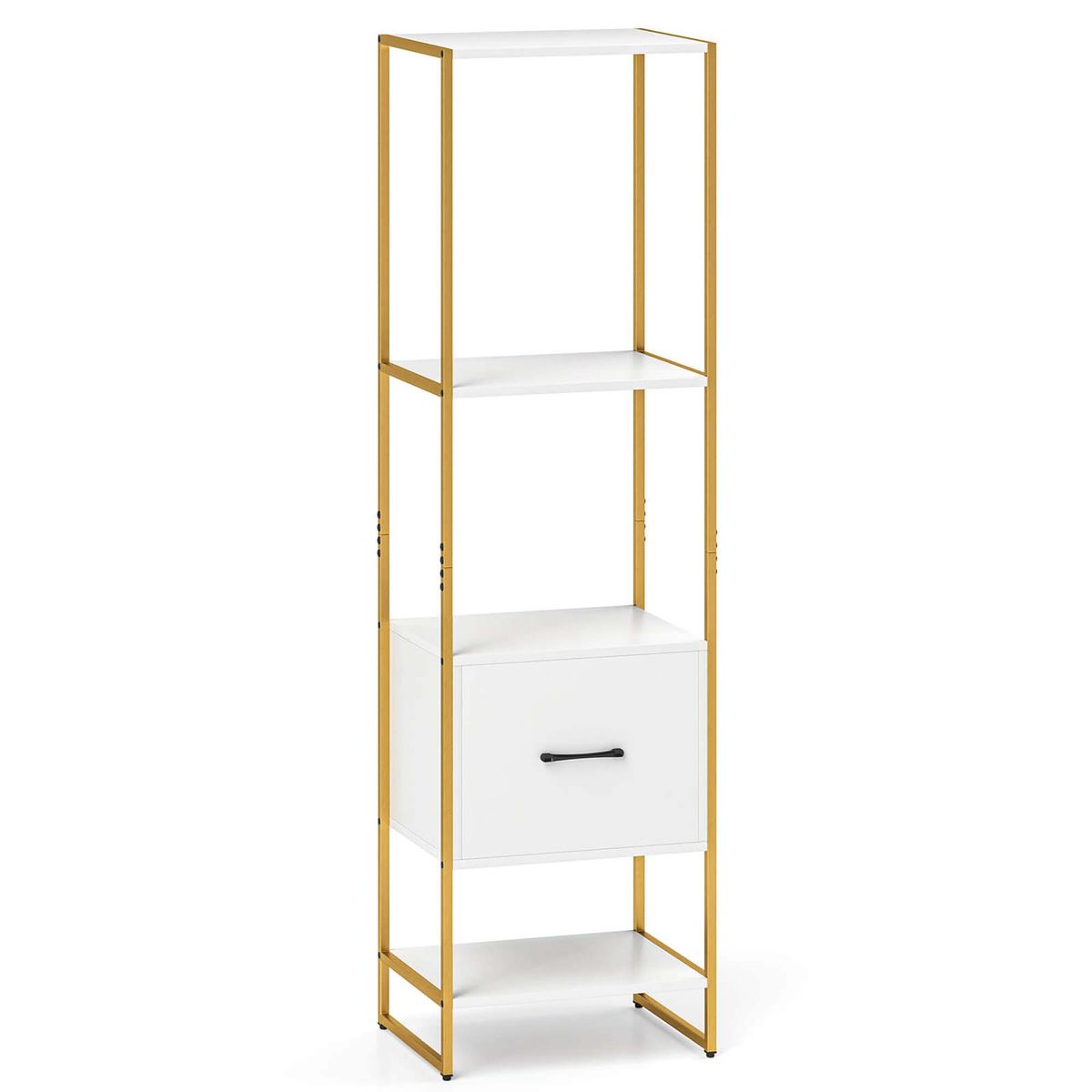 5-Tier Bookshelf with Open Shelves and Drawers - White, 1-Pack