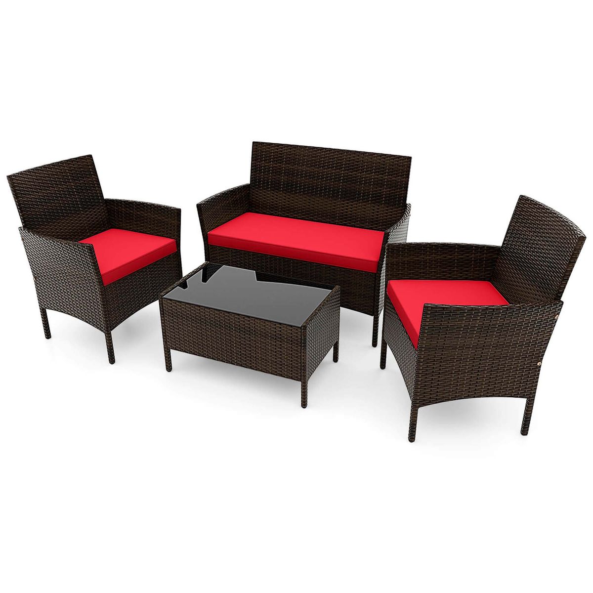 Photos - Garden Furniture Costway 4-Piece Patio Rattan Conversation Set - Patio Furniture Set-Red HCST05103 (8 Colors)