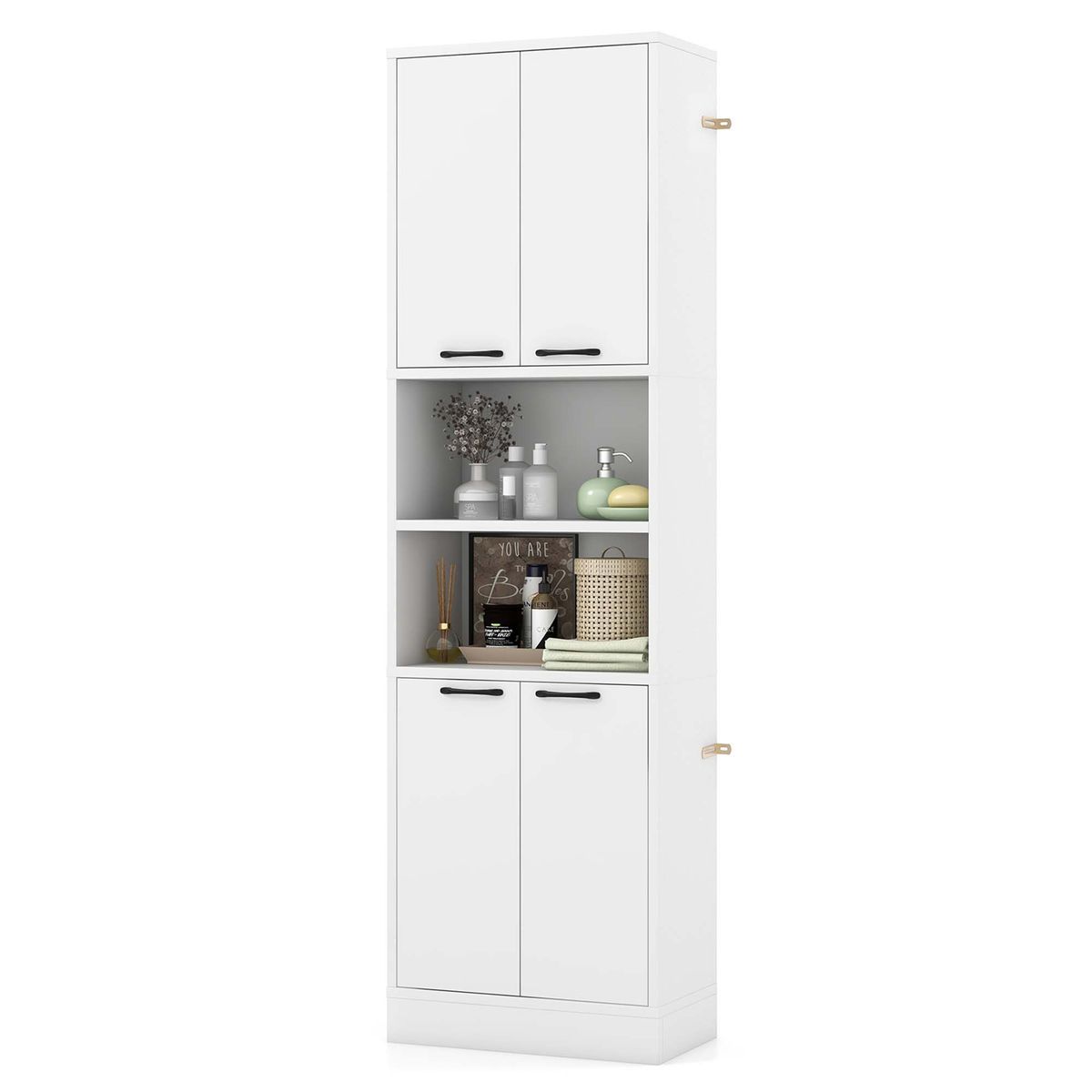 Photos - Wardrobe Costway 75" Tall Storage Cabinet with 4 Doors and 2 Open Shelves - White HCST01673 