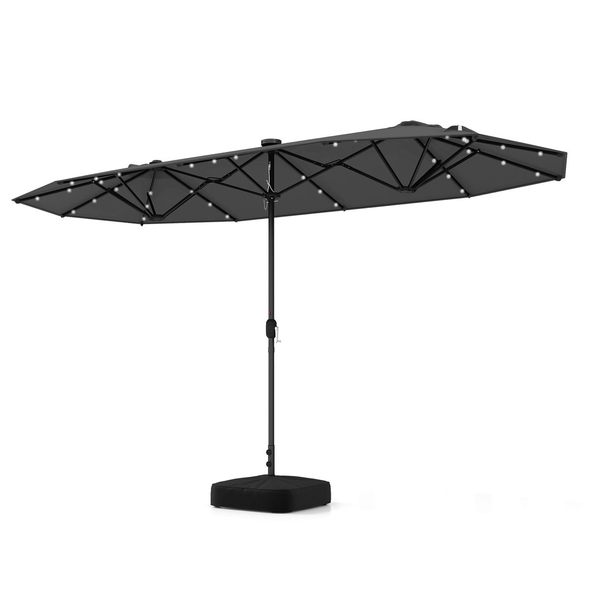 13FT Double-sided Patio Umbrella with Solar Lights Crank Handle Umbrella Base - Grey