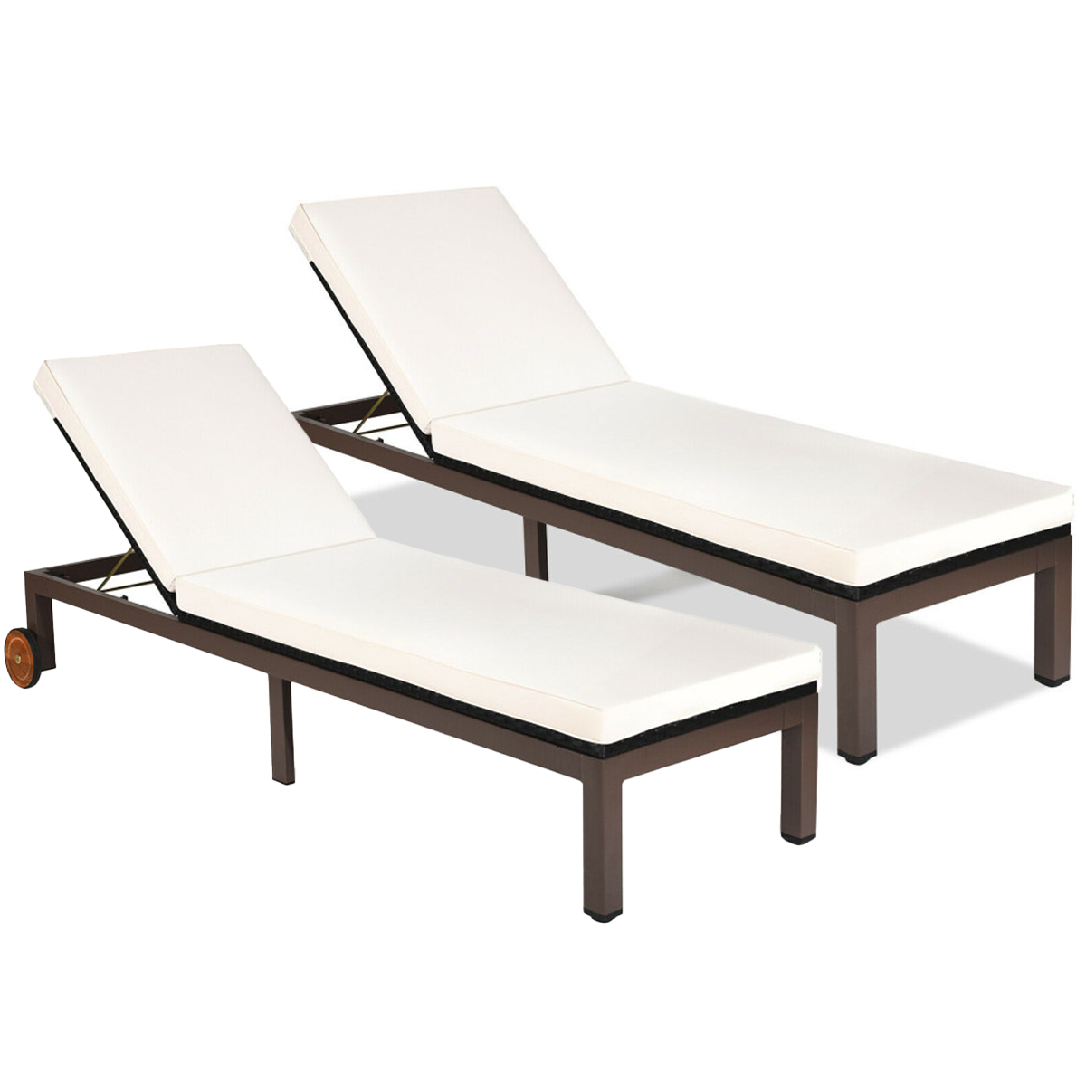 Patio Chaise Reclining Lounge Chair with Wheels (2-Pack) - Lounge Chair 2PC White
