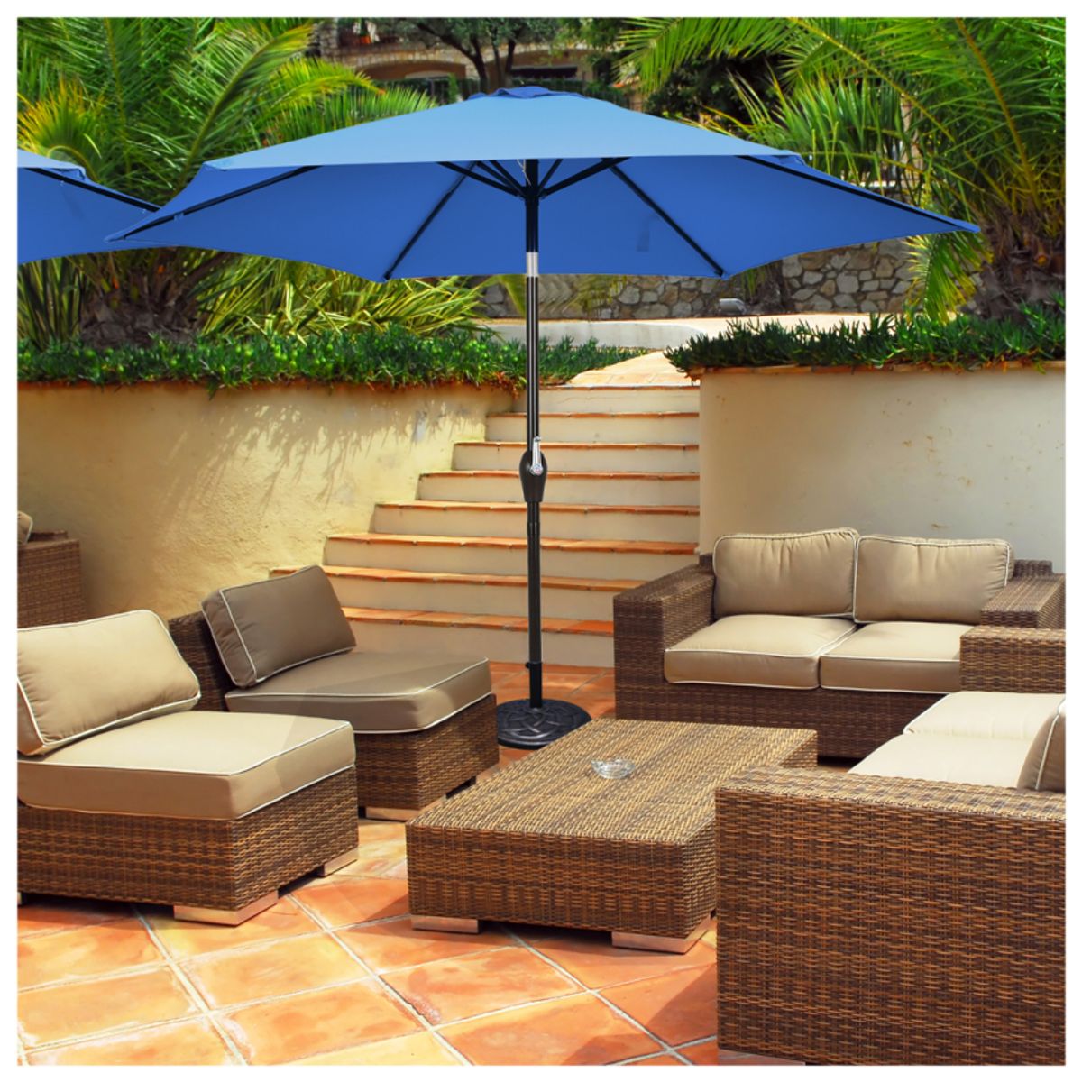 Photos - Parasol Goplus Costway 9Ft Patio Umbrella with Push Button Tilt Crank Lift - Blue OP70707NY 