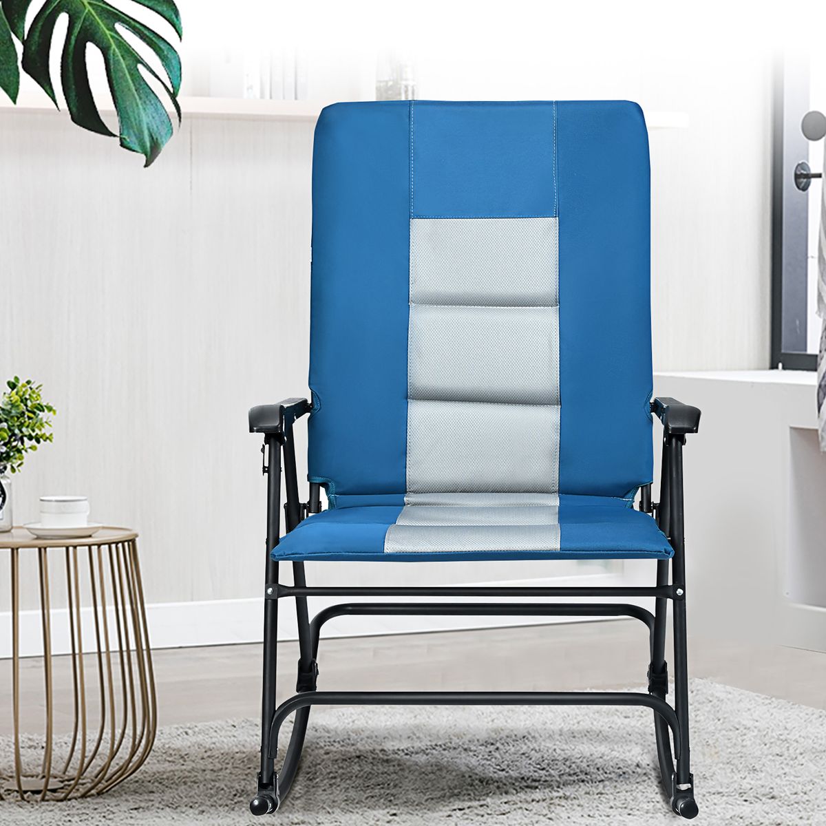 Photos - Garden Furniture Costway Folding Padded Rocking Camp Chair - Folding Padded Chair BL OP70500BL 