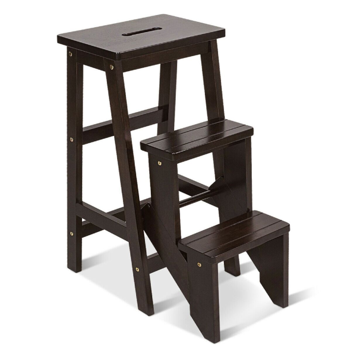 Photos - Ladder Costway Folding 3-Tier Step Stool - Coffee HW63936BN 