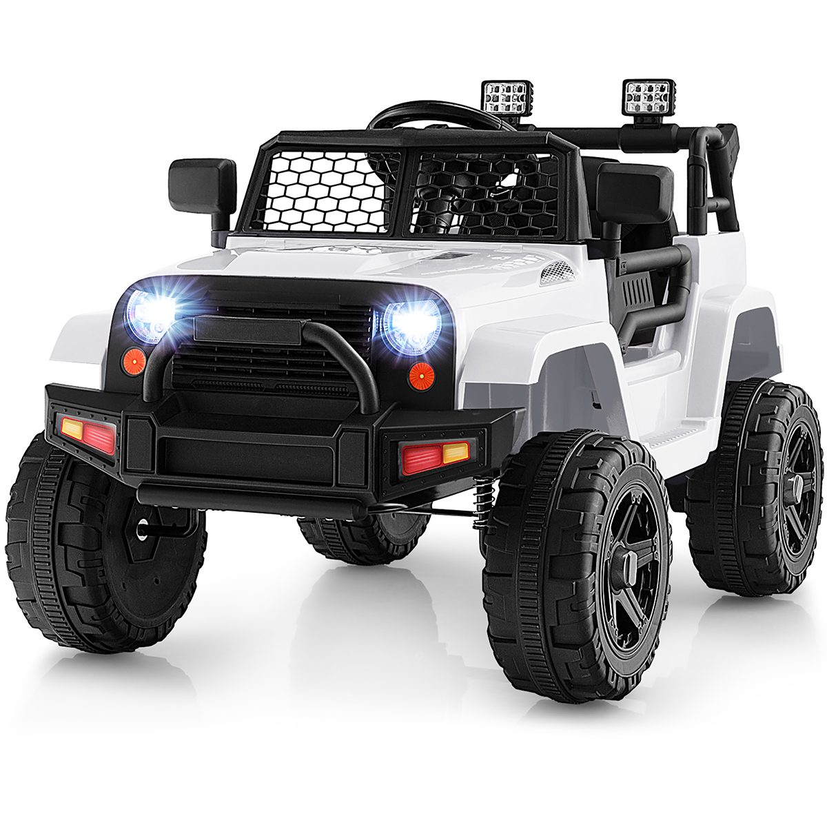 Kids' 12V Ride-on Truck with Remote and Headlights - Kids Truck White
