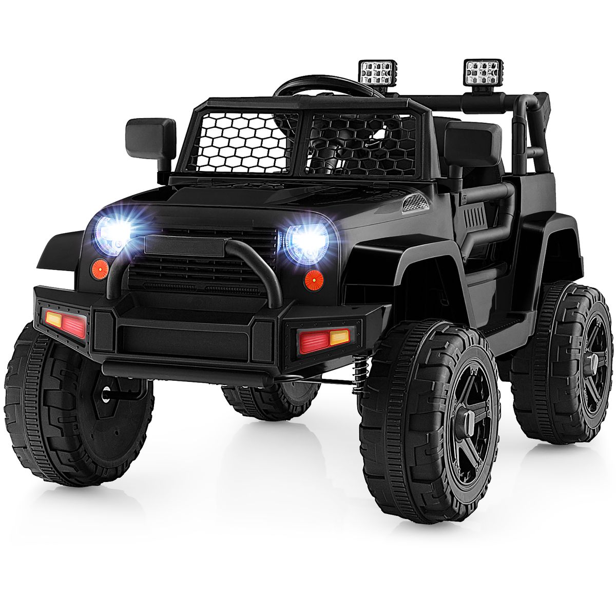 Kids' 12V Ride-on Truck with Remote and Headlights - Kids Truck Black