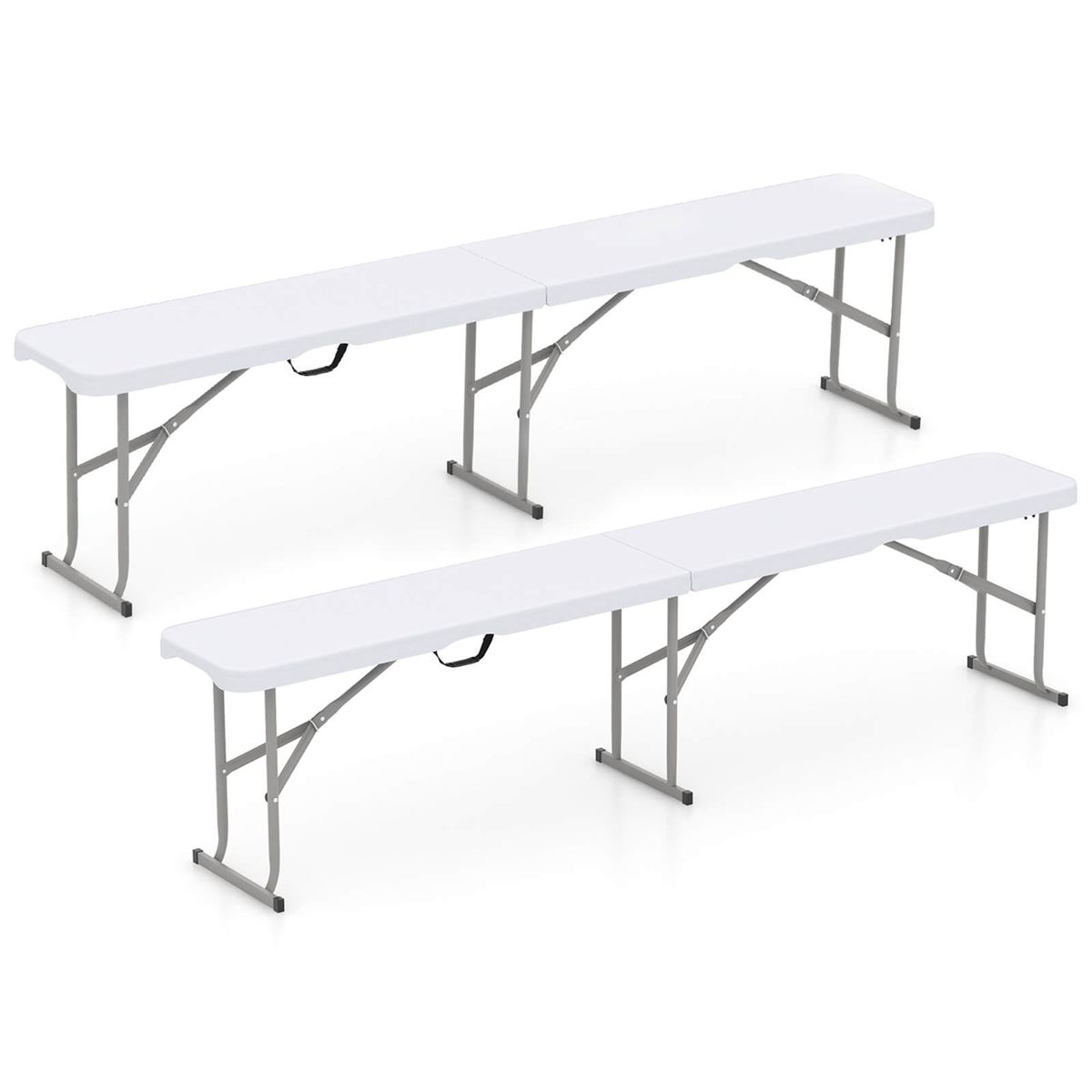1 Pcs Portable Folding Bench with Convenient Handle Non-slip Foot Pads Sturdy Metal Legs - White