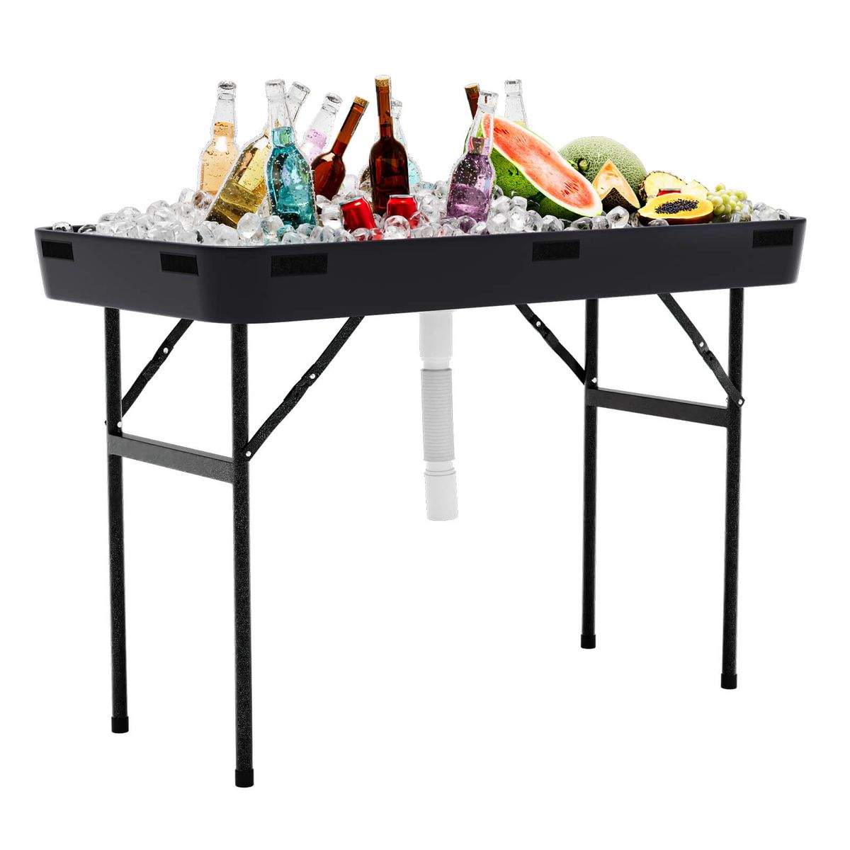 4-Foot Plastic Ice Cooler Folding Table with Table Skirt - Folding Table-Black