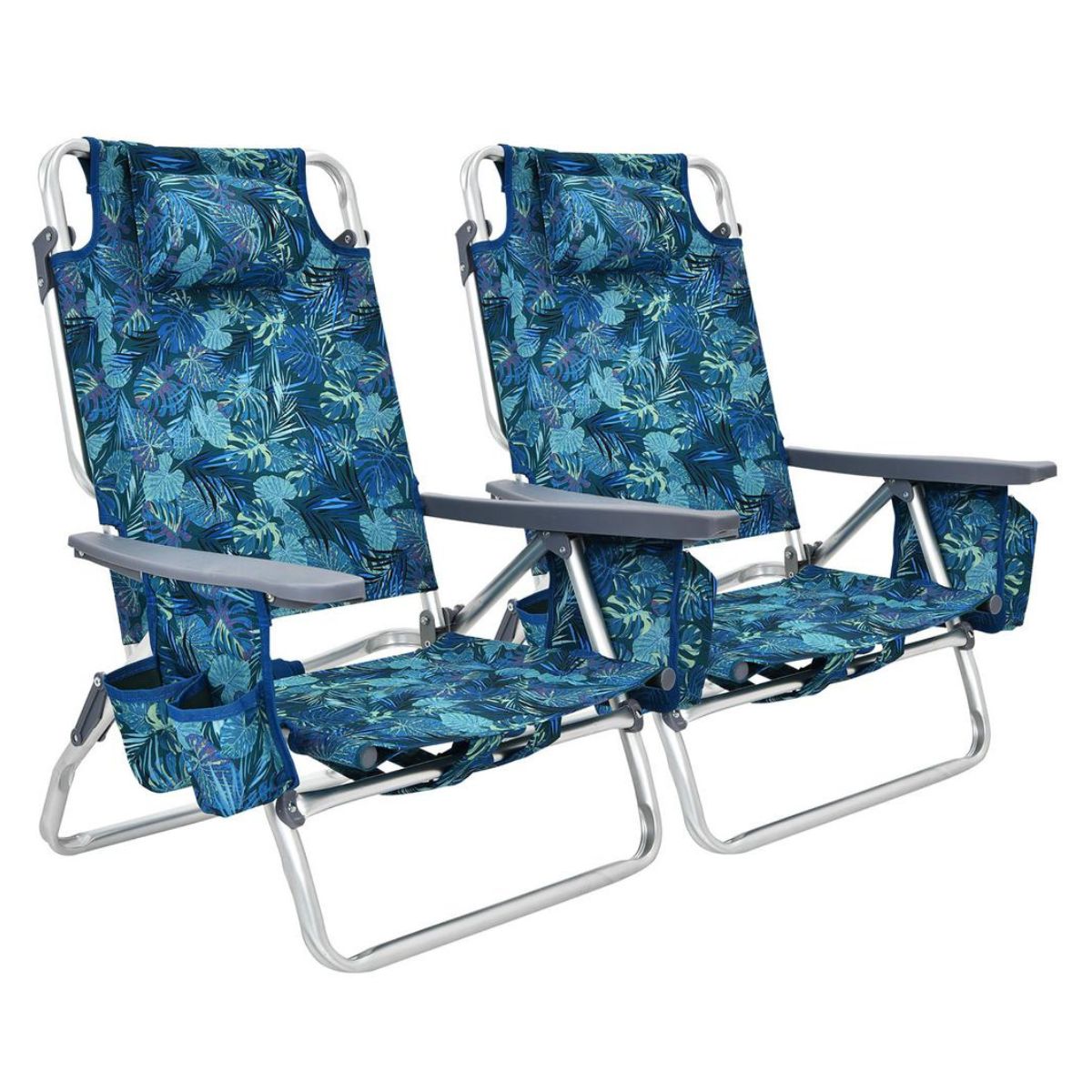 Backpack Beach Chairs with 5-Positions (Set of 2) - Palm Tree