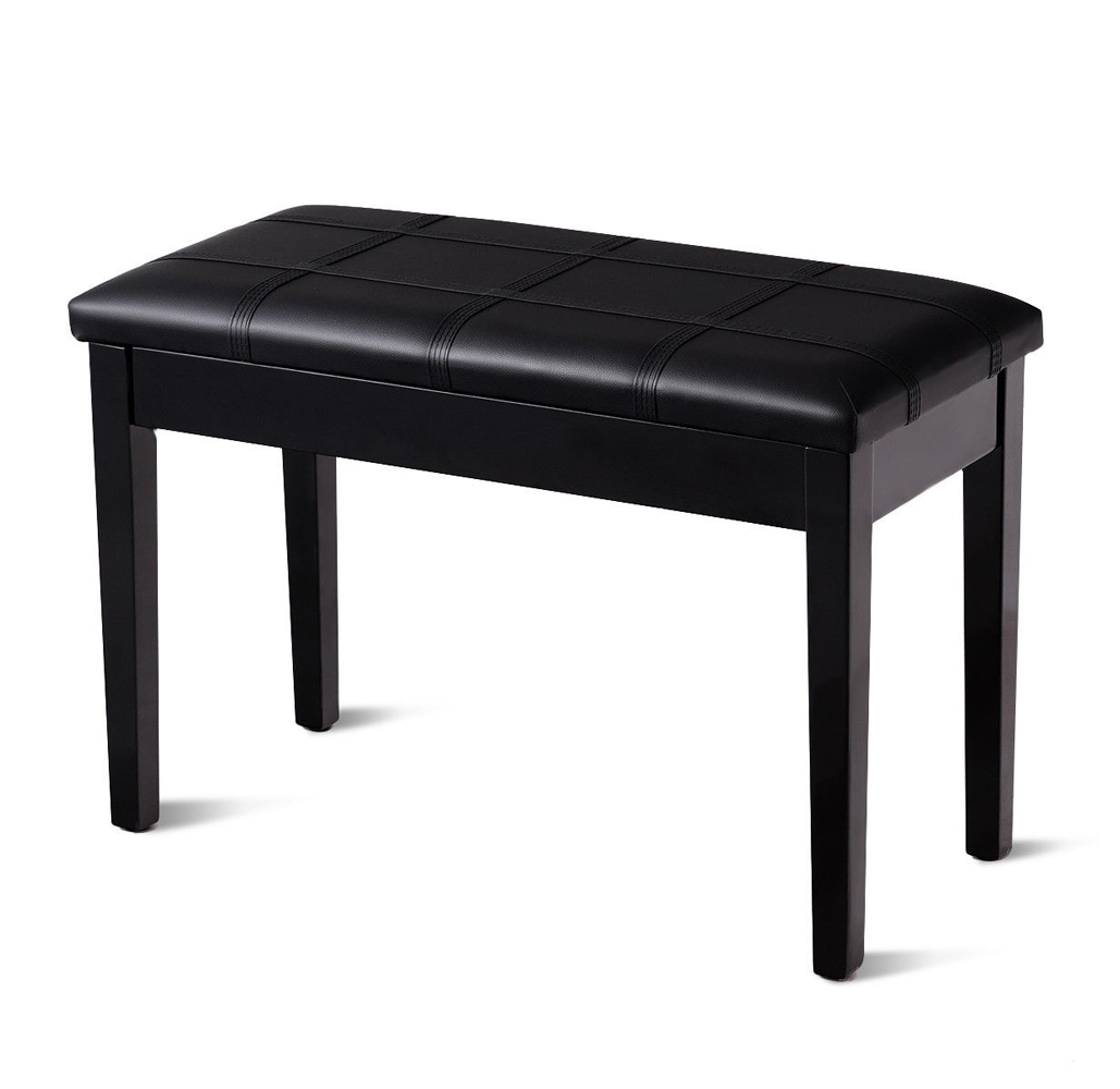 Solid Wood Faux-Leather Padded Piano Bench - Black