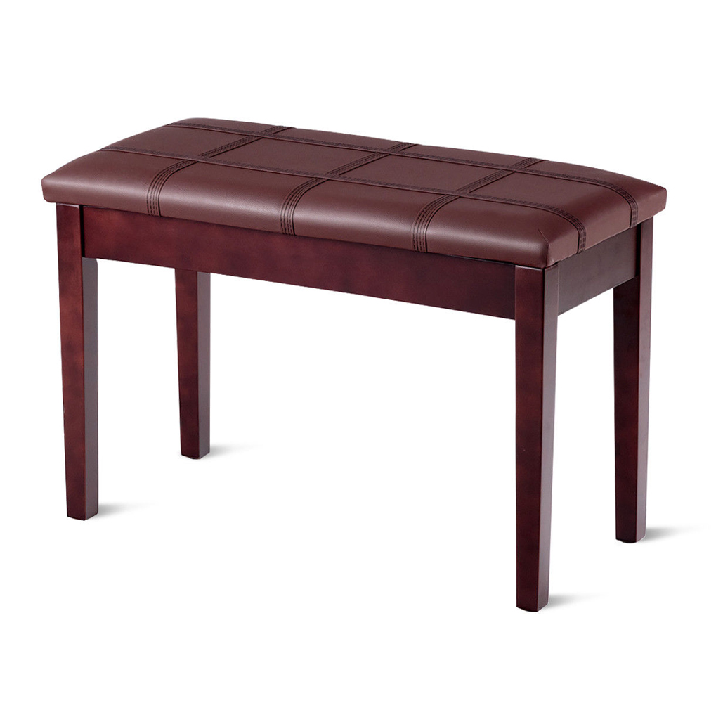 Solid Wood Faux-Leather Padded Piano Bench - Brown