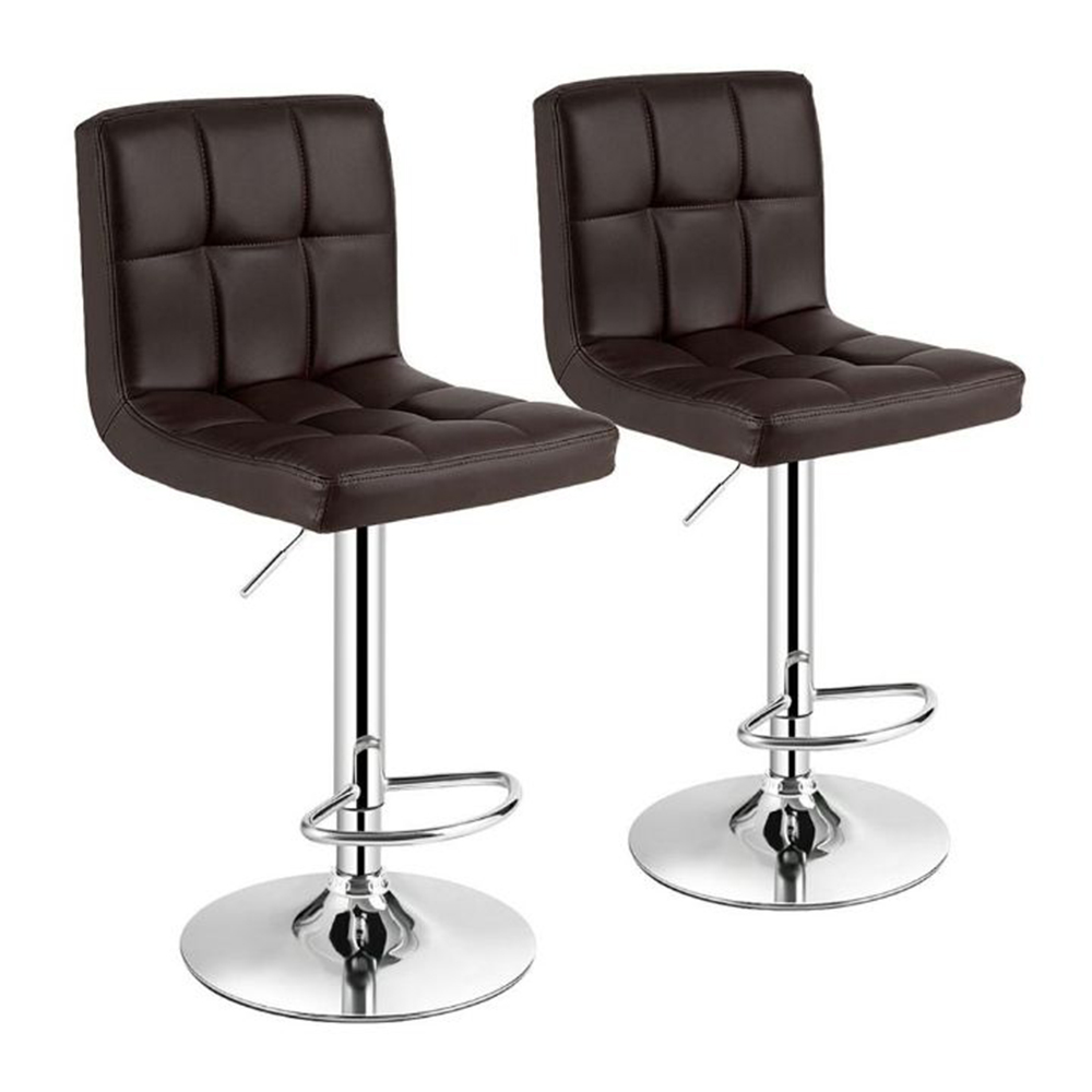 Adjustable Height Bar Stools with Modern Faux Leather Design (Set of 2) - Brown