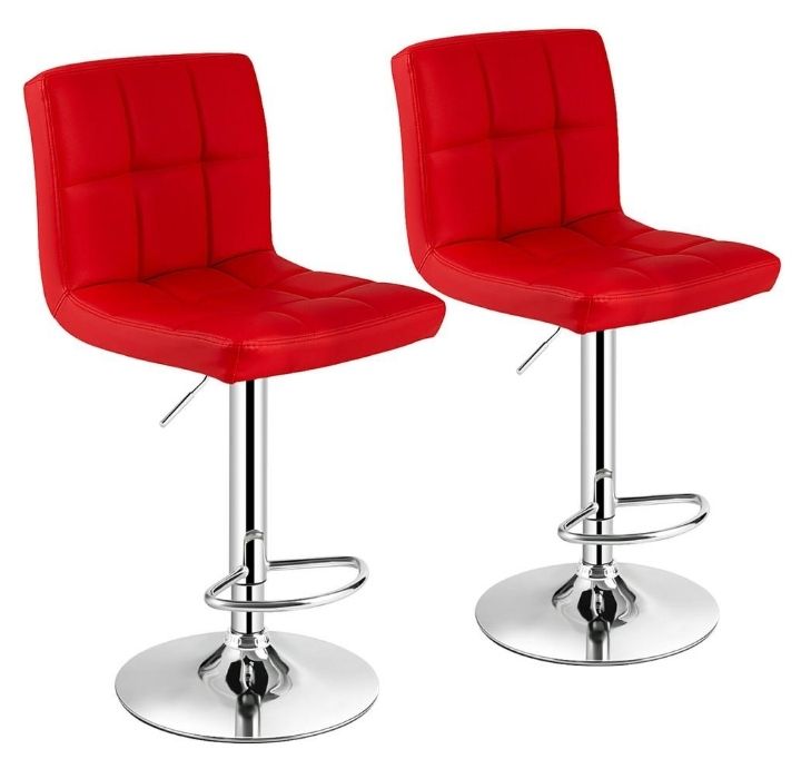Adjustable Height Bar Stools with Modern Faux Leather Design (Set of 2) - Red