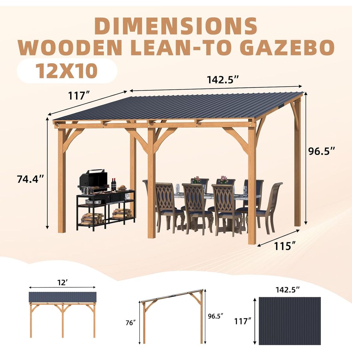 Outdoor Hardtop Cedar Pergola Clearance - 12' x 10'