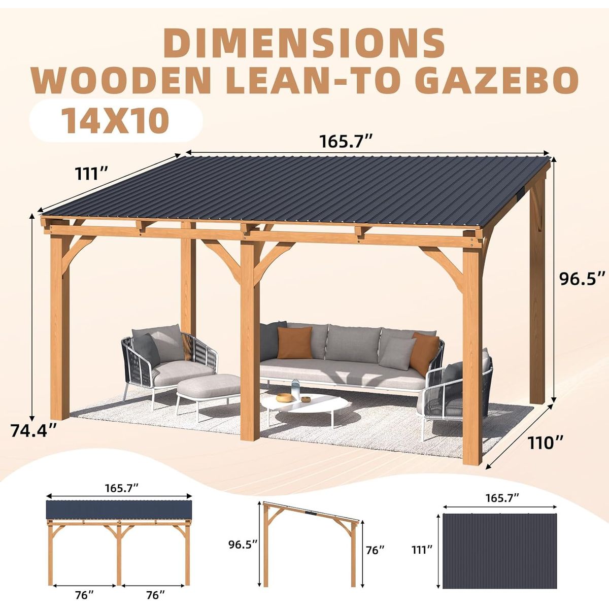 Outdoor Hardtop Cedar Pergola Clearance - 14' x 10'
