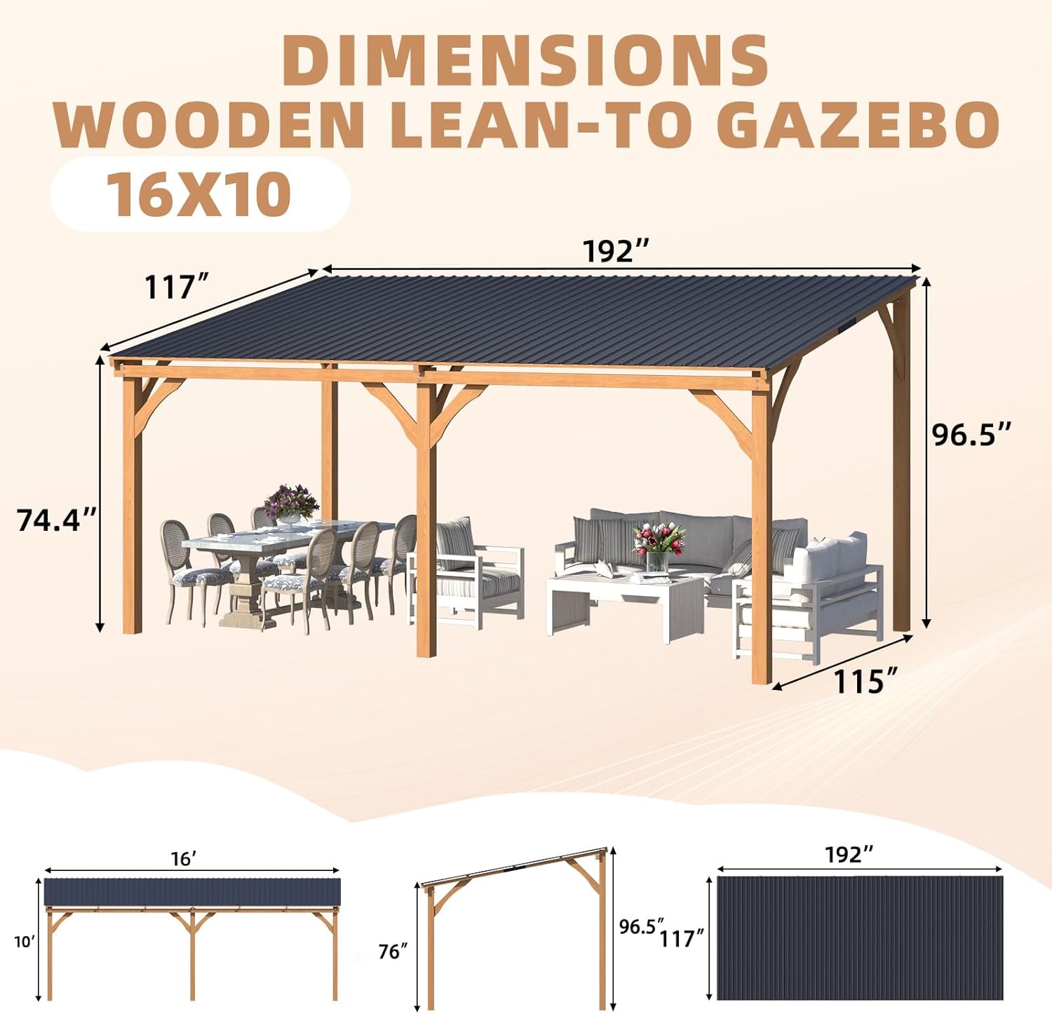 Outdoor Hardtop Cedar Pergola Clearance - 16' x 10'