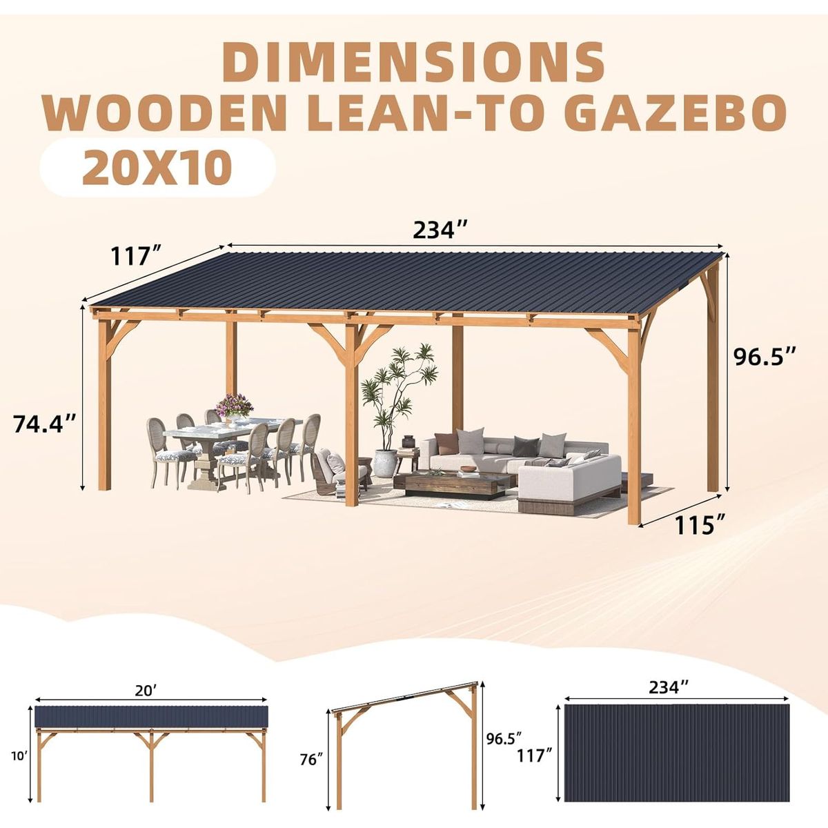 Outdoor Hardtop Cedar Pergola Clearance - 20' x 10'
