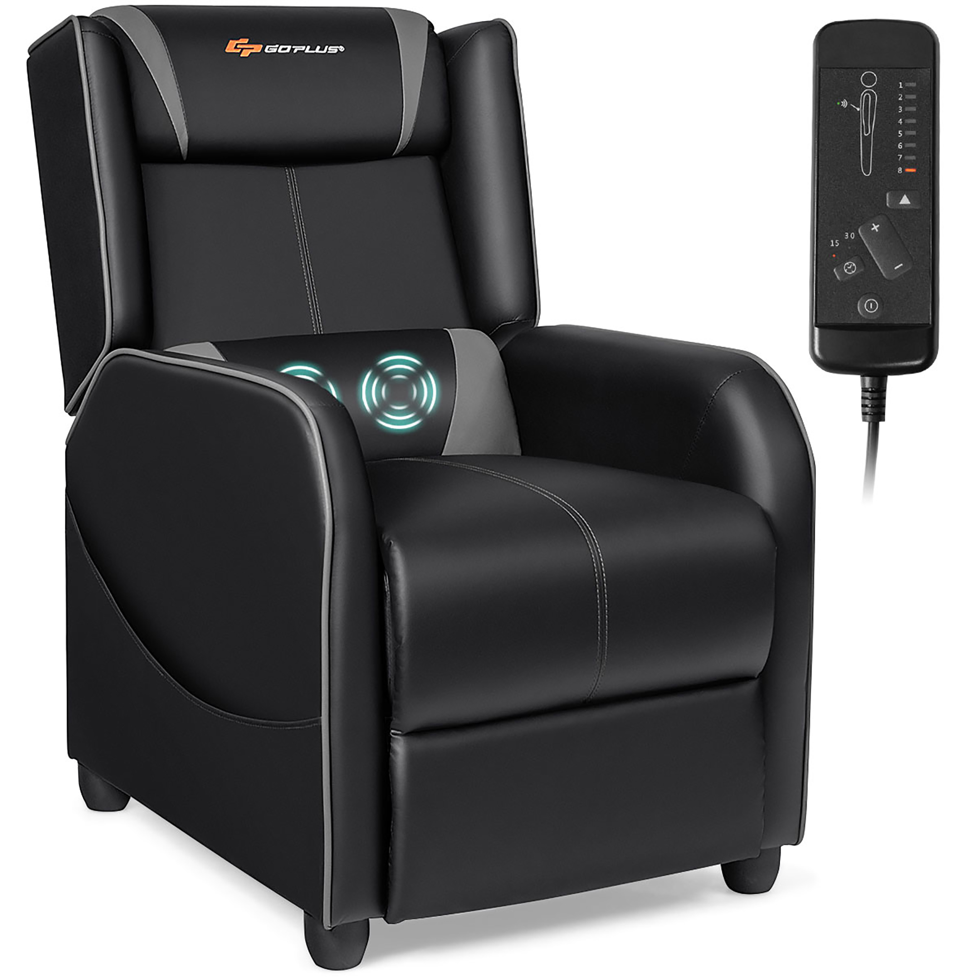 Massage Gaming PU Leather Single Recliner Chair with Footrest - Room Sofa GR
