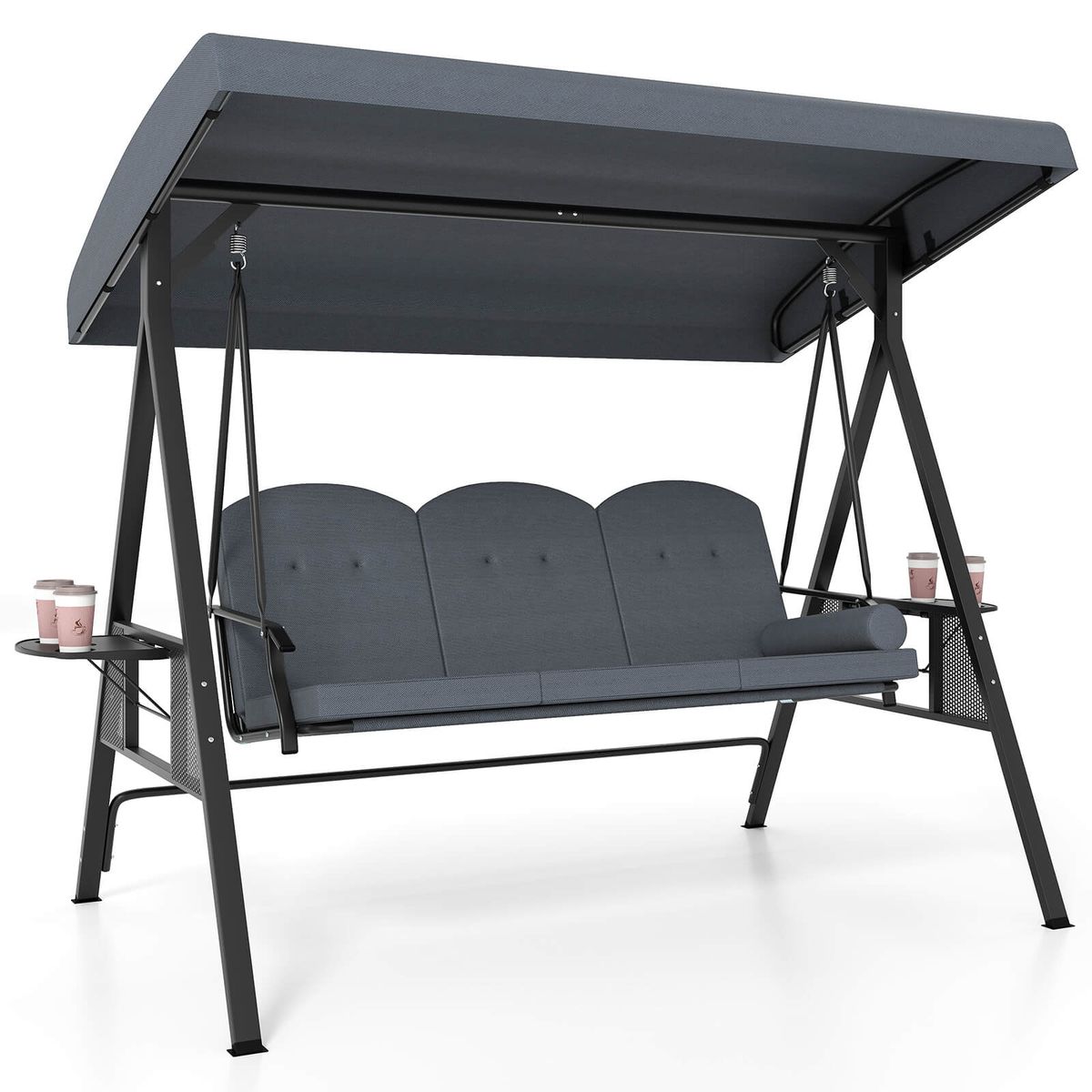 Photos - Canopy Swing Costway 3-Seat Patio Swing with Adjustable Canopy - Gray HCST08370 