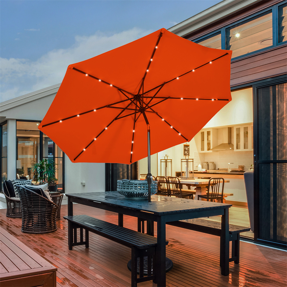Photos - Parasol Costway 10-Foot Solar LED Tilt Patio Umbrella with Crank - Orange OP2805OR 