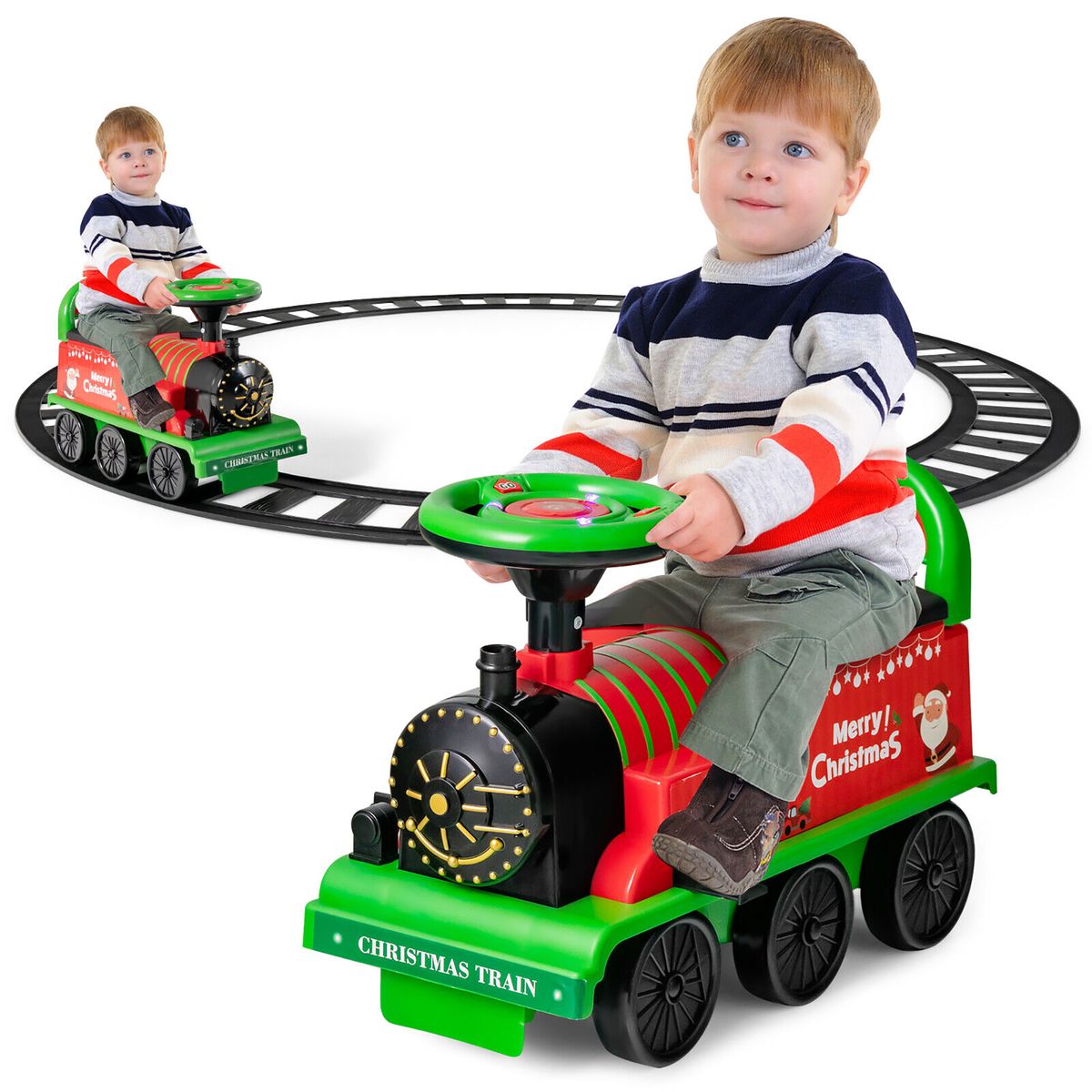 6V Electric Kids' Ride-On Motorized Train Toy with Tracks - Green